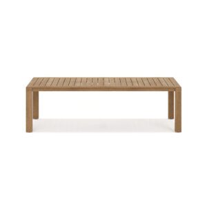 Solis 102-inch all teak rectangular dining table shown in an outdoor patio setting
