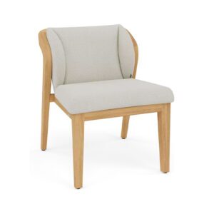 Dining Side Chair - Brushed Teak & Salty White Upholstery