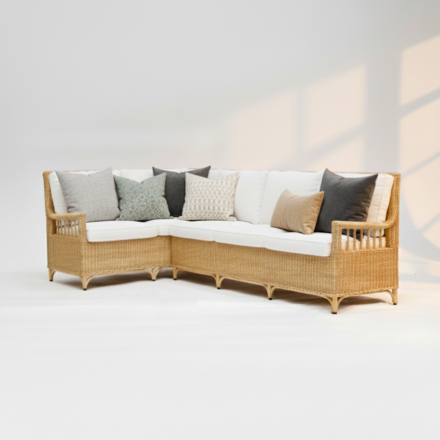 Custom Rattan L-Shape Banquette