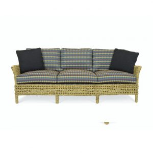 wicker sofa with colorful cushions