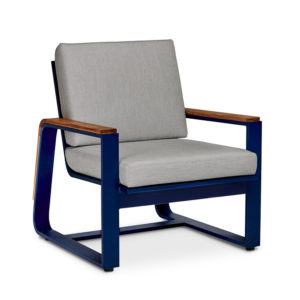 navy and wood outdoor chair