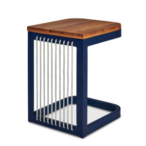 wood and navy outdoor side table